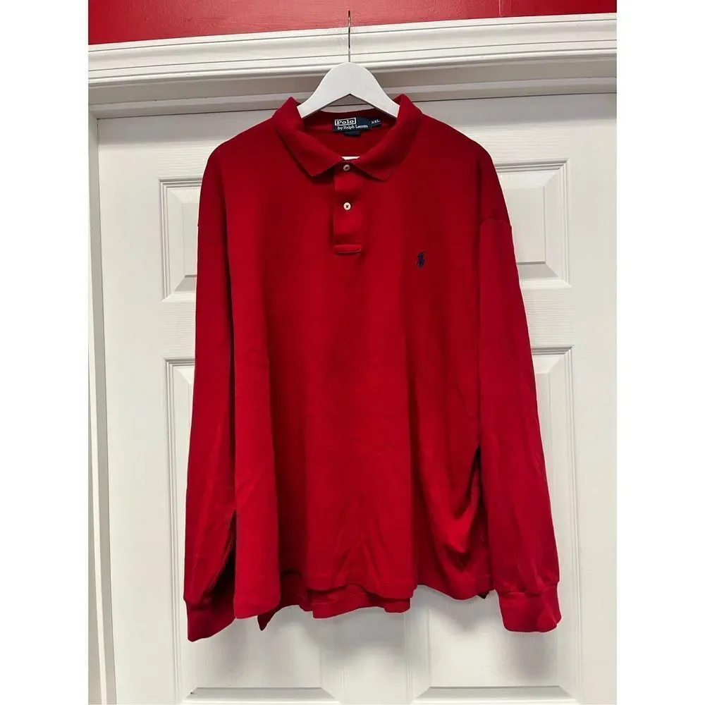 Polo by Ralph Lauren Red Jersey Long Sleeve Polo Shirt sz XXL EUC